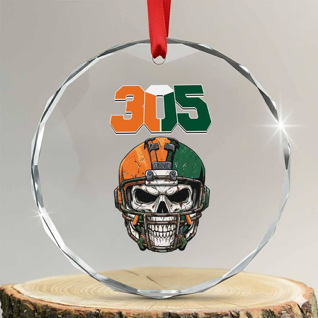 305 Football Warrior Skull Crystal Glass Ornament Orange and Green Miami Vibes TS02 Transparent Glass 3'' Circle Print Your Wear