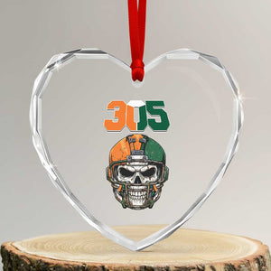 305 Football Warrior Skull Heart Crystal Glass Ornament Orange and Green Miami Vibes TS02 Transparent Glass 3'' Heart Print Your Wear