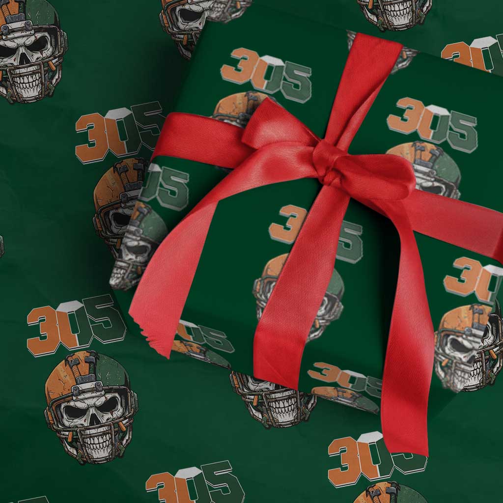 305 Football Warrior Skull Wrapping Paper Roll Orange and Green Miami Vibes TS02 Green Print Your Wear