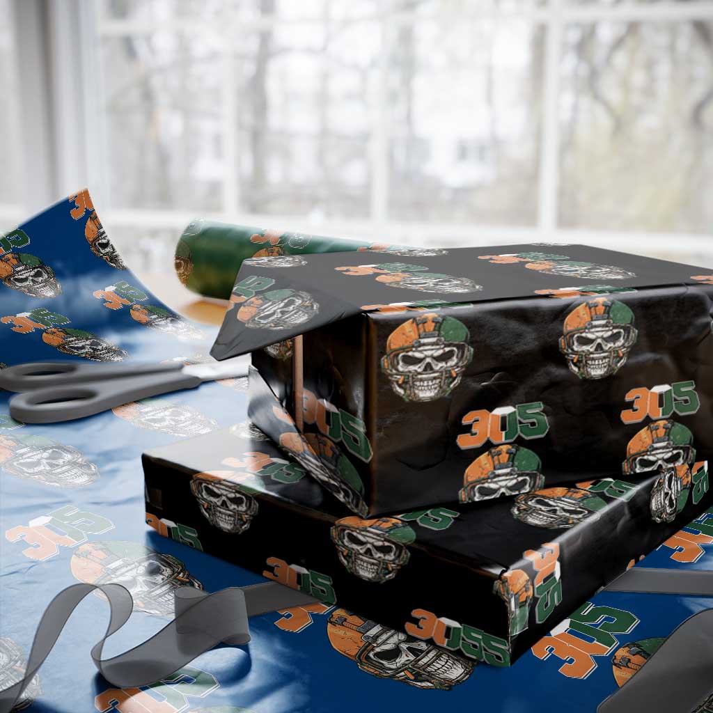 305 Football Warrior Skull Wrapping Paper Roll Orange and Green Miami Vibes TS02 Black Print Your Wear