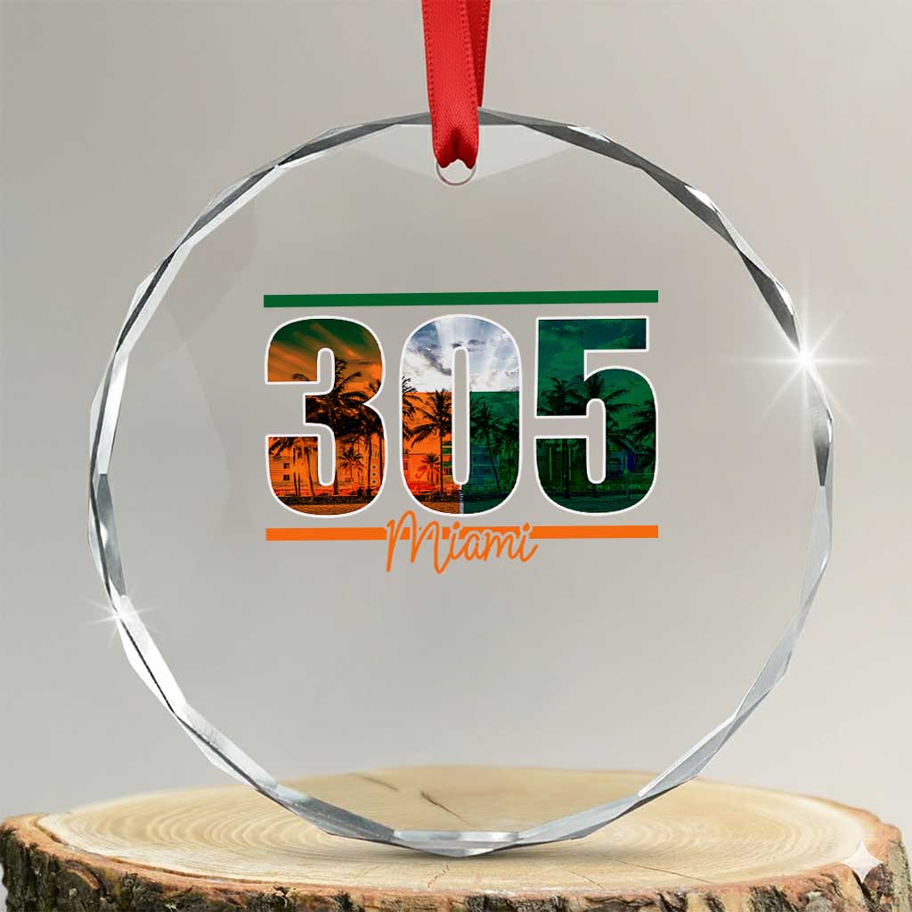 305 Miami Crystal Glass Ornament Area Code Florida FL Vintage Palm Trees TS11 Transparent Glass 3'' Circle Print Your Wear