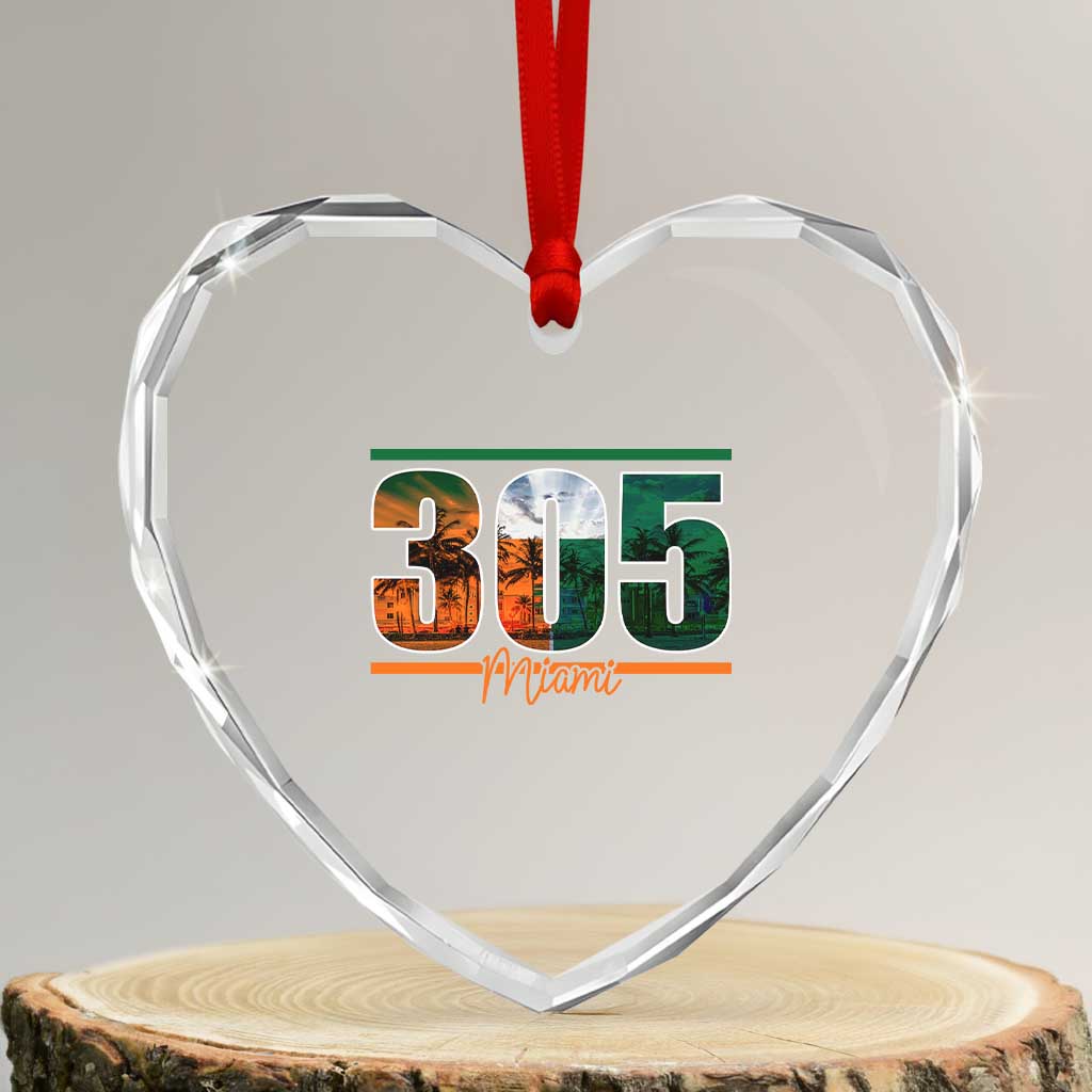 305 Miami Heart Crystal Glass Ornament Area Code Florida FL Vintage Palm Trees TS11 Transparent Glass 3'' Heart Print Your Wear
