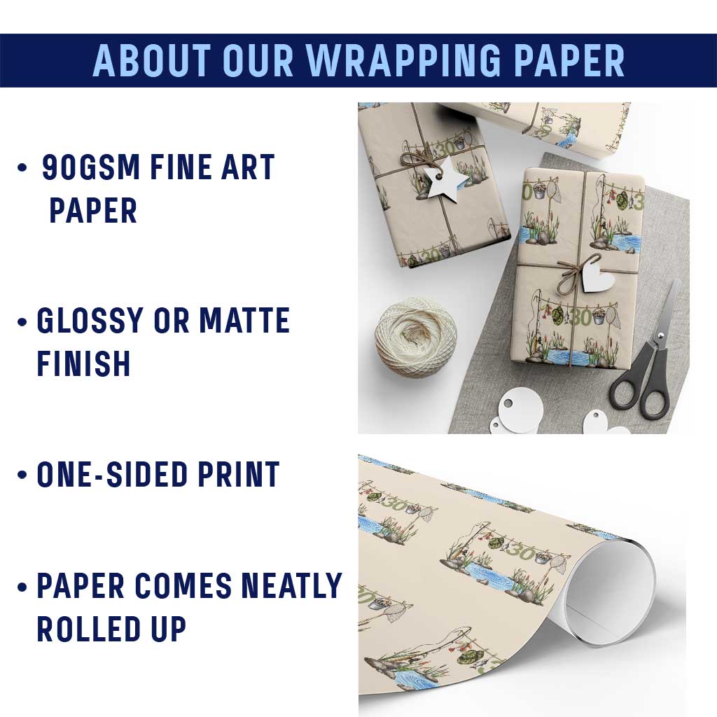 30th Birthday Fishing Wrapping Paper Roll Fisherman Birthday Party Gift