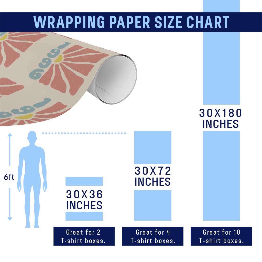 30th Birthday Wrapping Paper Roll Vintage 1996 Boho Flowers 30 Years Old Birthday