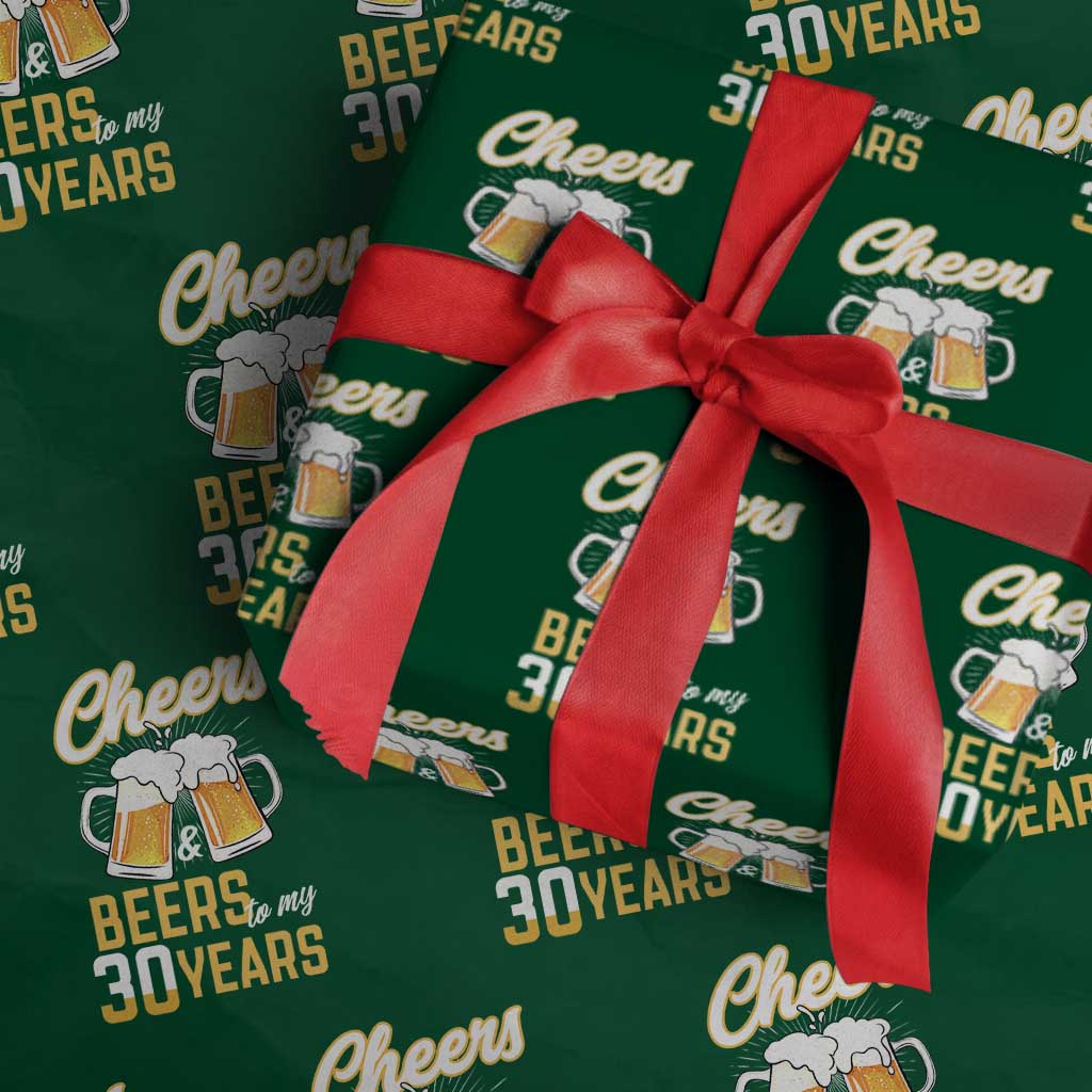 30th Birthday Party Gift Wrapping Paper Roll Cheers Beers To My 30 Years