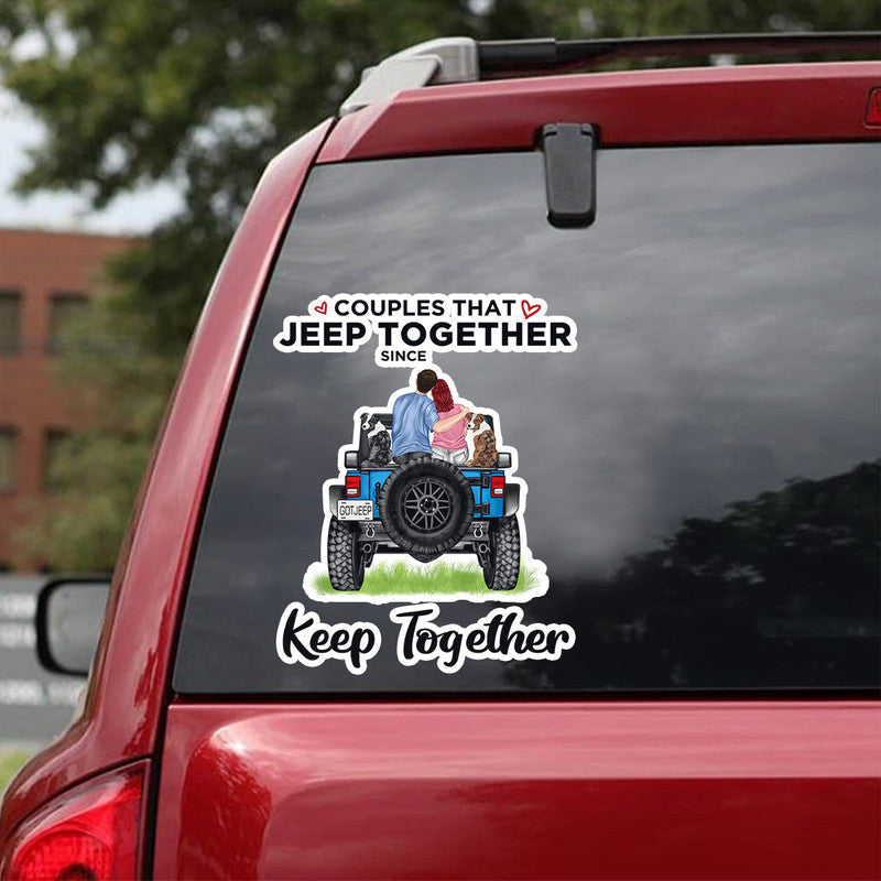 Personalized JP Decal Couples That Off Road Car Together, Couple and Dog Breeds s CTM package 13x13cm Custom - Printyourwear