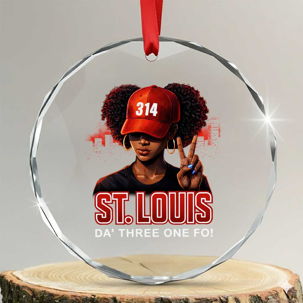 314 St Louis Crystal Glass Ornament Red Hat African American Woman STL City Pride Area Code TS10 Transparent Glass 3'' Circle Print Your Wear