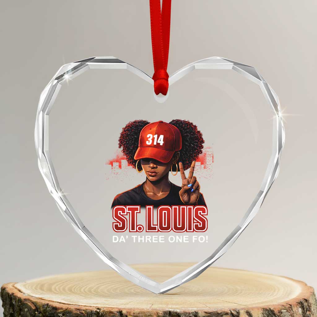 314 St Louis Heart Crystal Glass Ornament Red Hat African American Woman STL City Pride Area Code TS10 Transparent Glass 3'' Heart Print Your Wear
