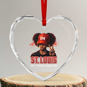 314 St Louis Heart Crystal Glass Ornament Red Hat African American Woman STL City Pride Area Code TS10 Transparent Glass 3'' Heart Print Your Wear