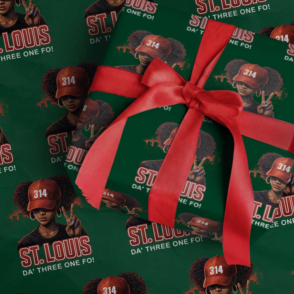 314 St Louis Wrapping Paper Roll Red Hat African American Woman STL City Pride Area Code TS10 Green Print Your Wear
