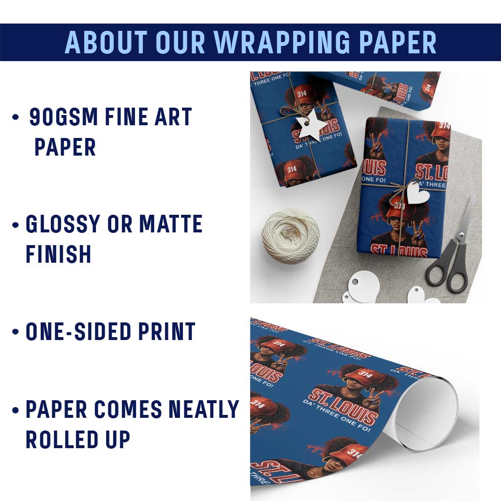 314 St Louis Wrapping Paper Roll Red Hat African American Woman STL City Pride Area Code TS10 Print Your Wear