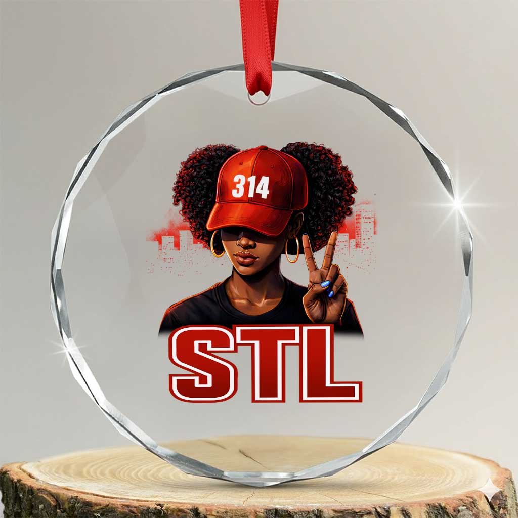 314 STL Crystal Glass Ornament Red Hat African American Woman Area Code St Louis City Pride TS10 Transparent Glass 3'' Circle Print Your Wear