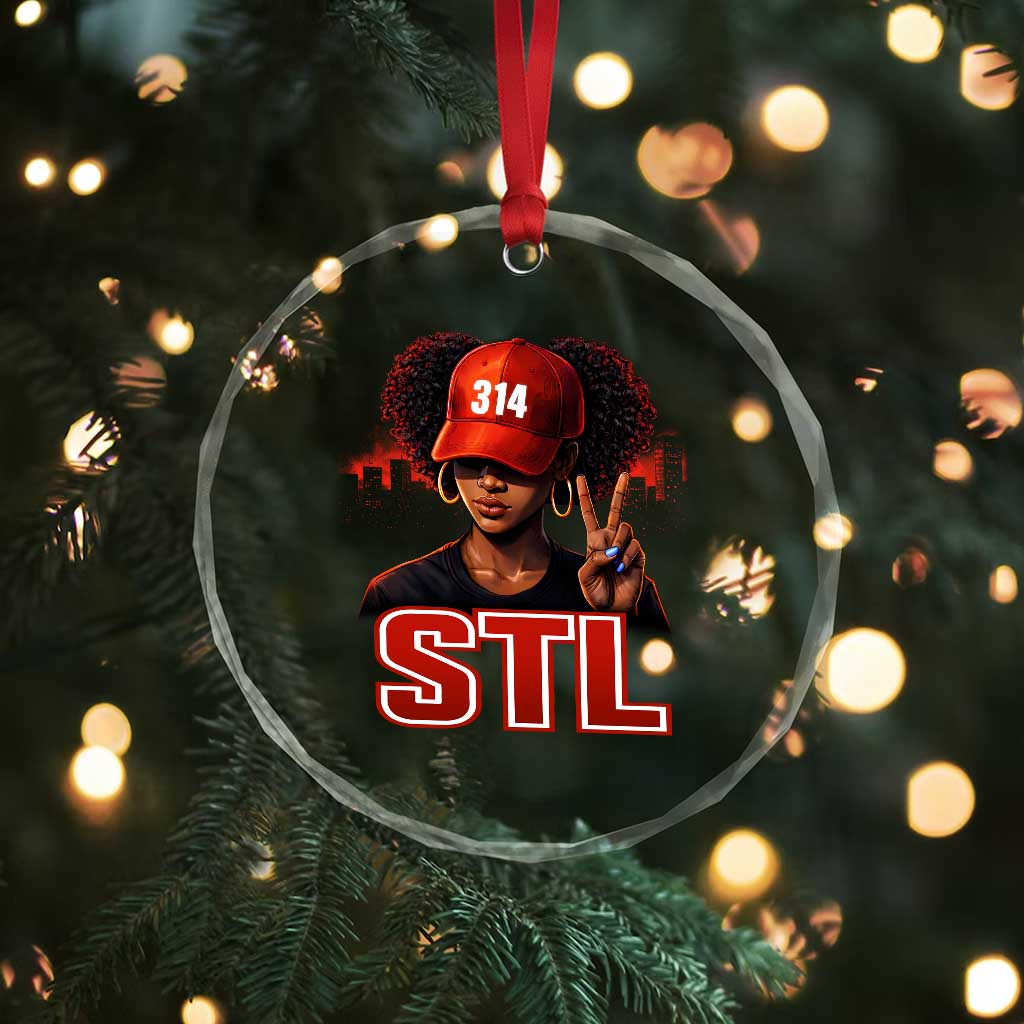 314 STL Crystal Glass Ornament Red Hat African American Woman Area Code St Louis City Pride TS10 Print Your Wear