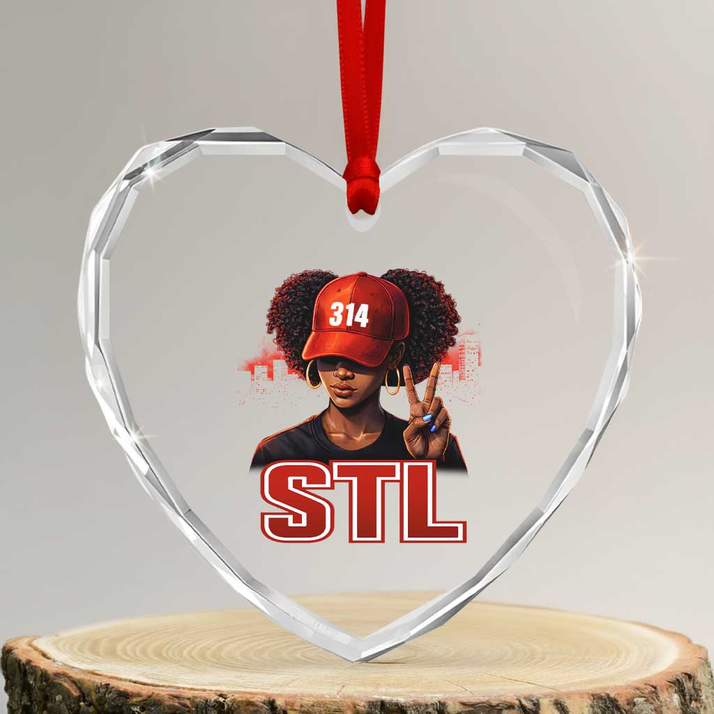 314 STL Heart Crystal Glass Ornament Red Hat African American Woman Area Code St Louis City Pride TS10 Transparent Glass 3'' Heart Print Your Wear