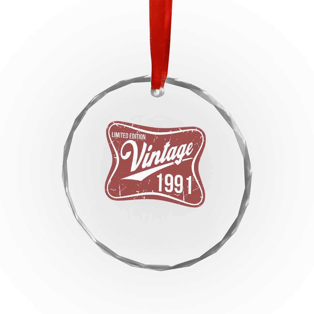 35th Birthday Beer Lover Vintage 1991 Limited Edition Crystal Glass Ornament Red Metal Beer Soft Sign Graphic