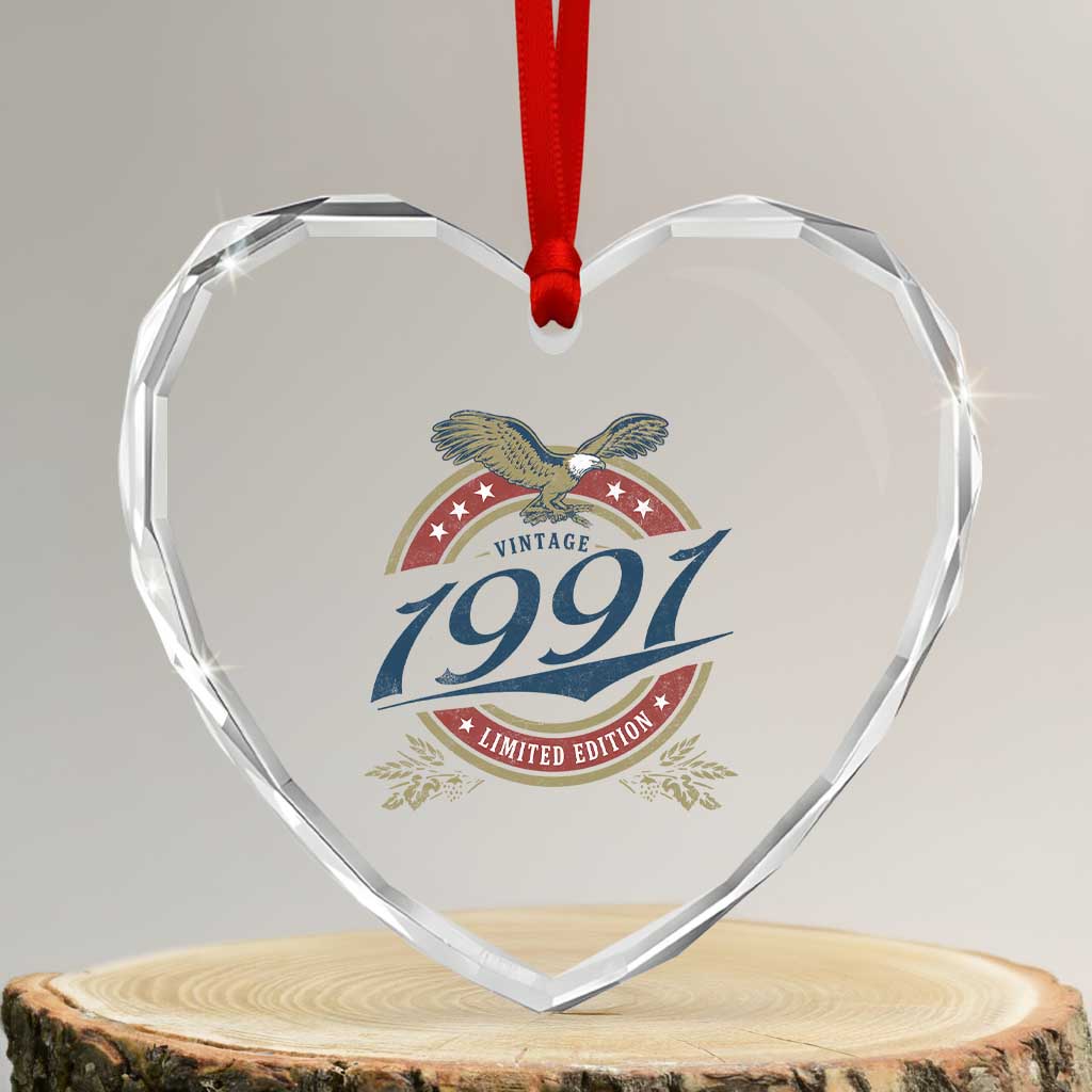 35th Birthday Beer Lover Vintage 1991 Limited Edition Heart Crystal Glass Ornament Bald Eagle TS11 Transparent Glass 3'' Heart Print Your Wear