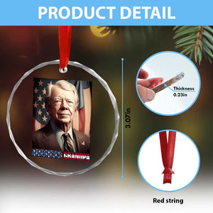 39th President Jimmy Carter Crystal Glass Ornament America's Grandpa Presidents' Day USA Flag Vintage - Print Your Wear