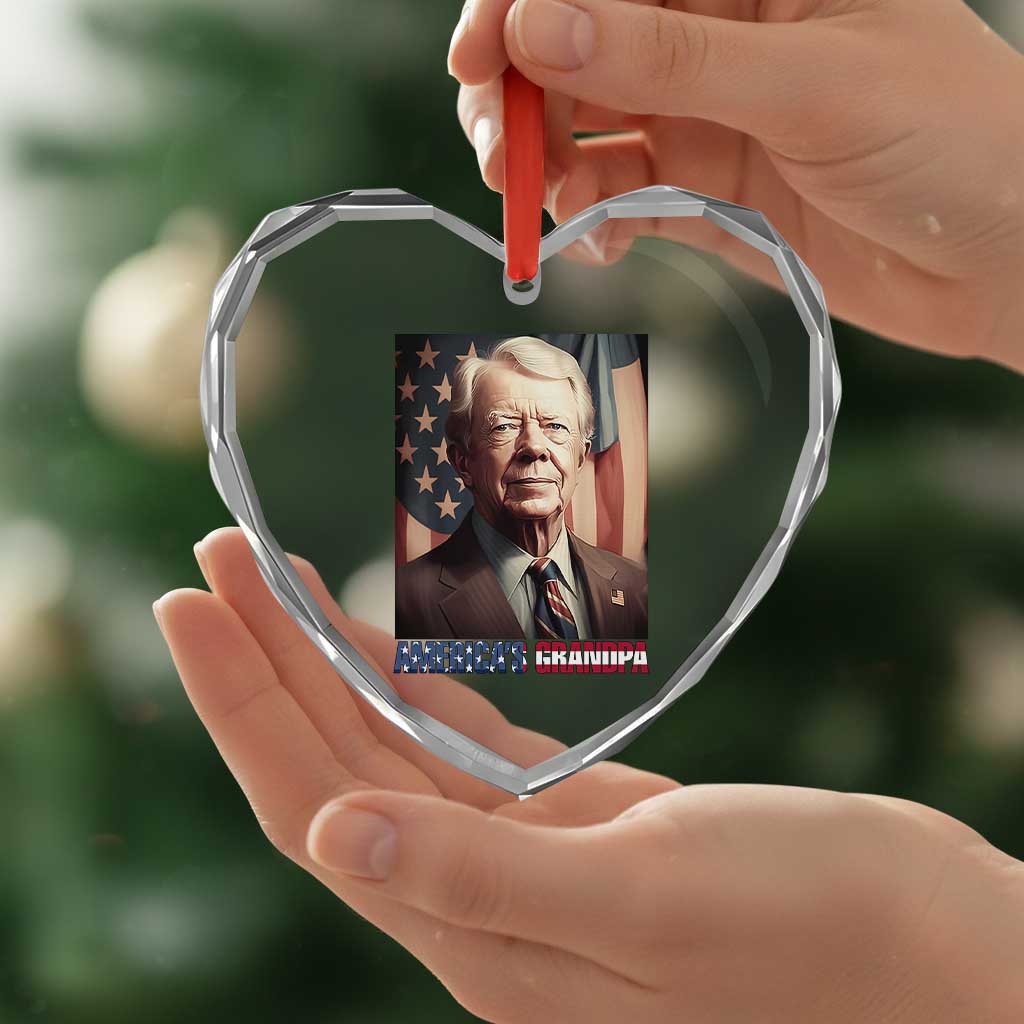 39th President Jimmy Carter Heart Crystal Glass Ornament America's Grandpa Presidents' Day USA Flag Vintage TS02 Print Your Wear