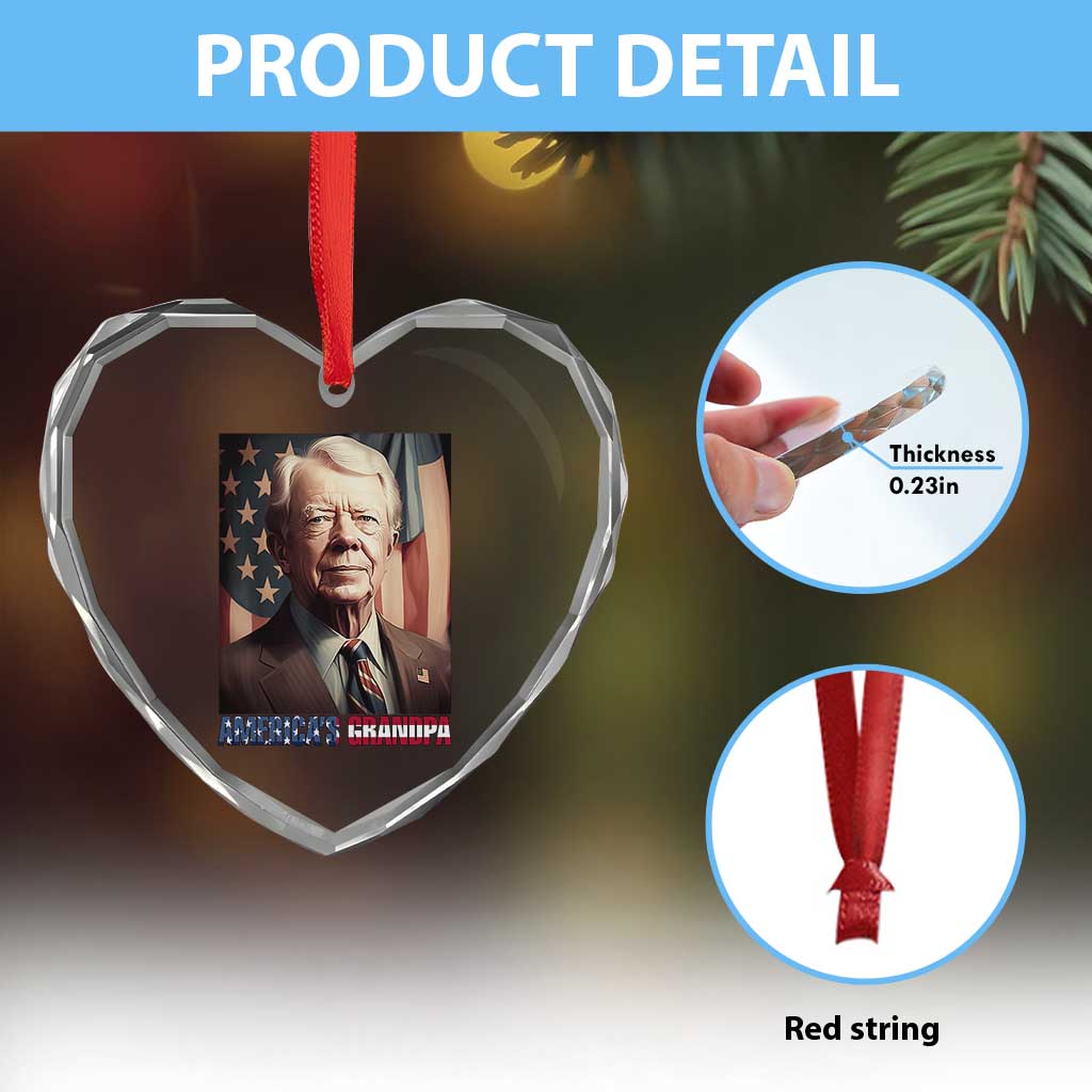 39th President Jimmy Carter Heart Crystal Glass Ornament America's Grandpa Presidents' Day USA Flag Vintage TS02 Print Your Wear
