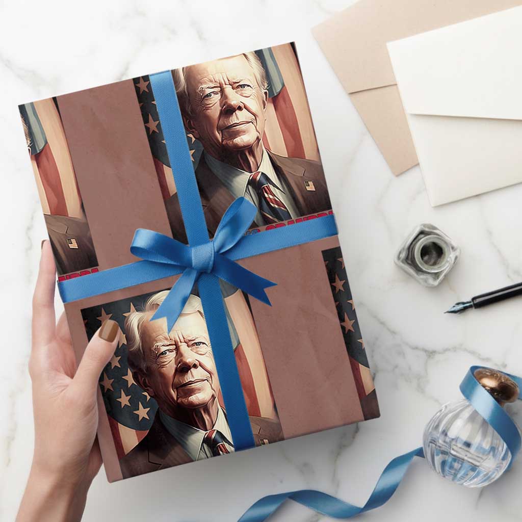 39th President Jimmy Carter Wrapping Paper Roll America's Grandpa Presidents' Day USA Flag Vintage TS02 Mocha Print Your Wear
