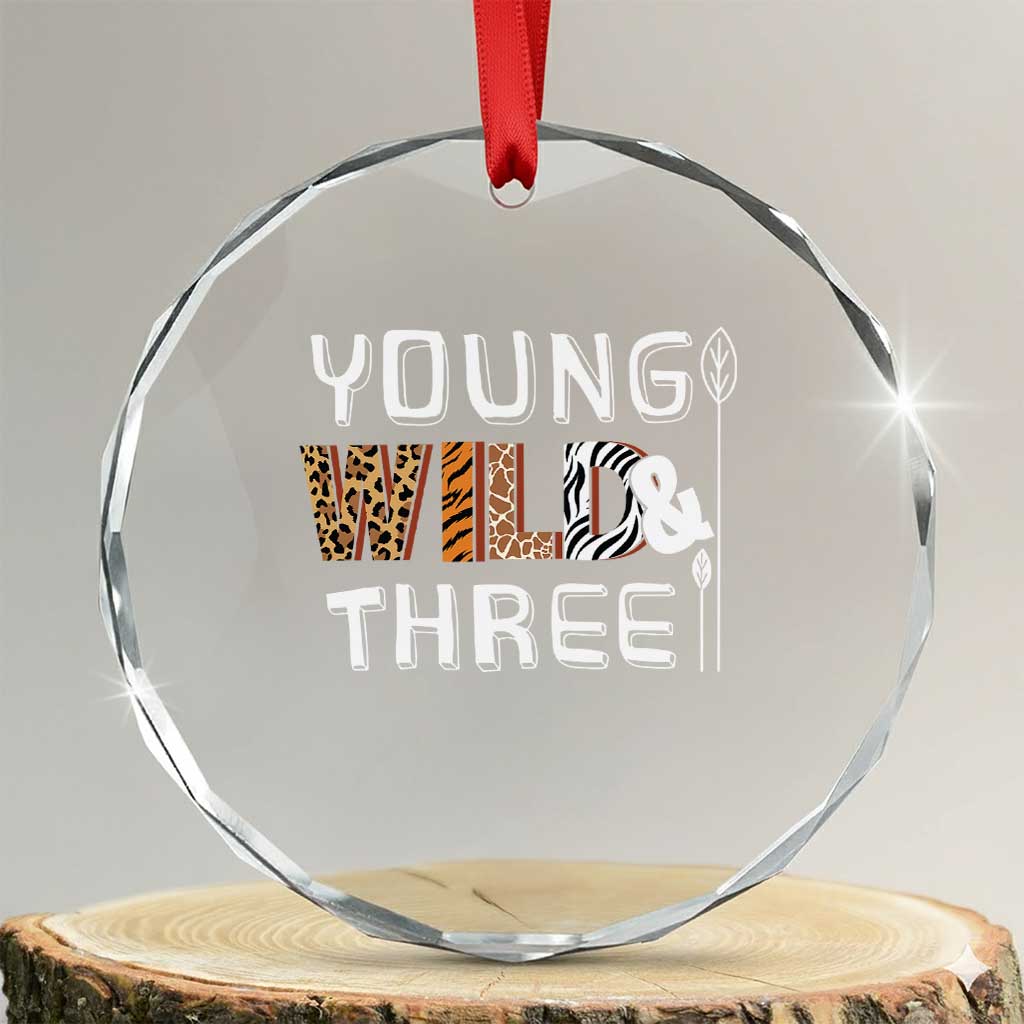 3rd Birthday Crystal Glass Ornament Young Wild And Three Safari Zoo Party TS10 Transparent Glass 3'' Circle Print Your Wear