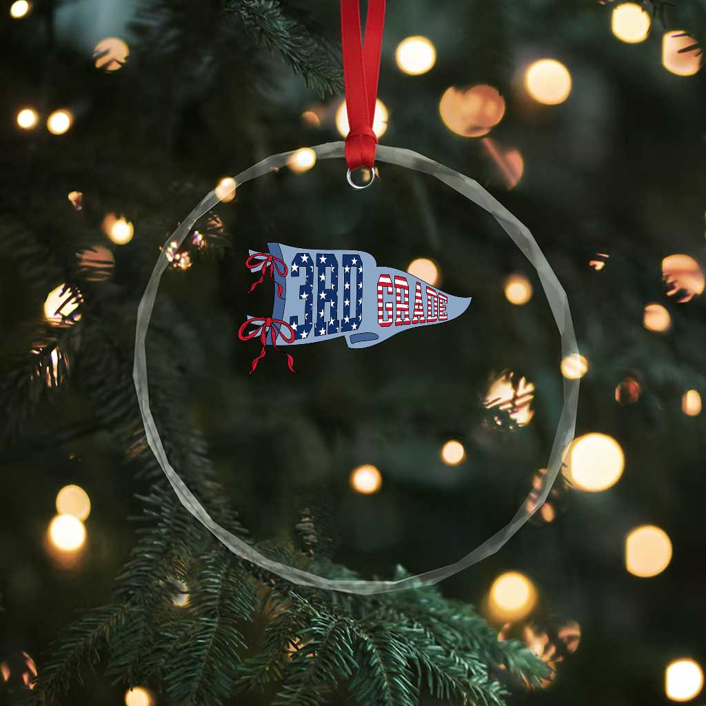 3rd Grade Teacher Pennant US Flag Back to School Crystal Glass Ornament