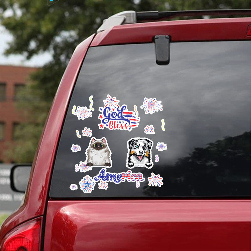Personalized JP Decal 4th Of July God Bless USA Pets With Fireworks White CTM package 13x13cm Custom - Printyourwear