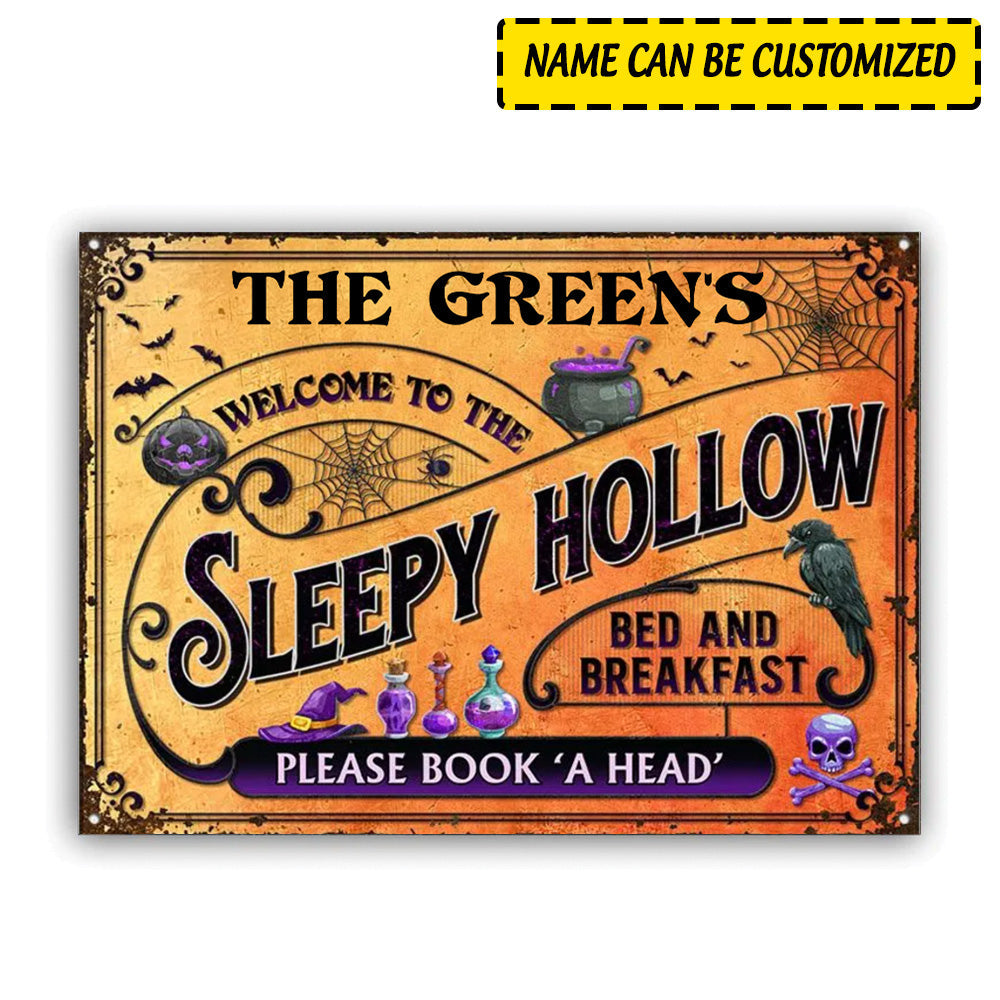 Halloween Personalized Metal Signs Skull Creepy Pumpkin Halloween Sleepy Hollow Please Book A Head Yard Sign CTM One Size 24x18 inch (60.96x45.72 cm) Custom - Printyourwear