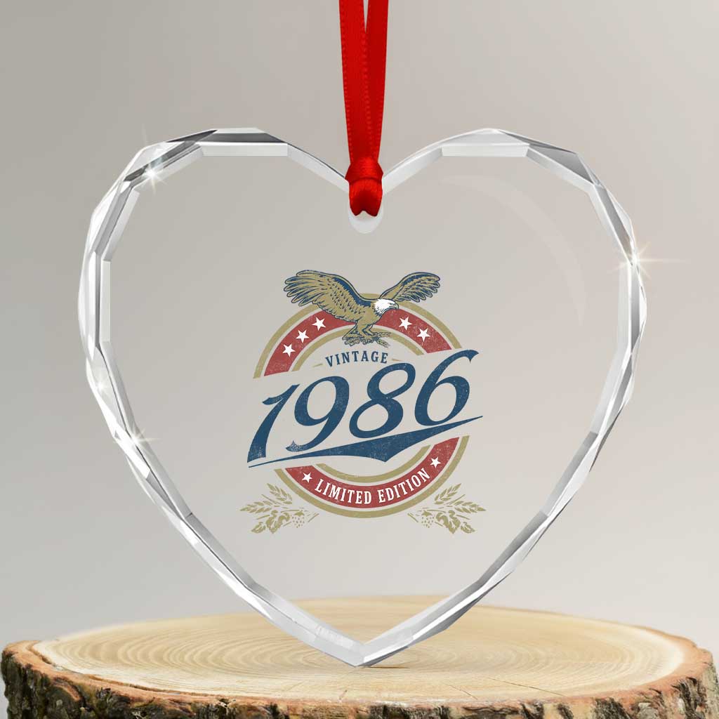 40th Birthday Beer Lover Vintage 1986 Limited Edition Heart Crystal Glass Ornament Bald Eagle TS11 Transparent Glass 3'' Heart Print Your Wear