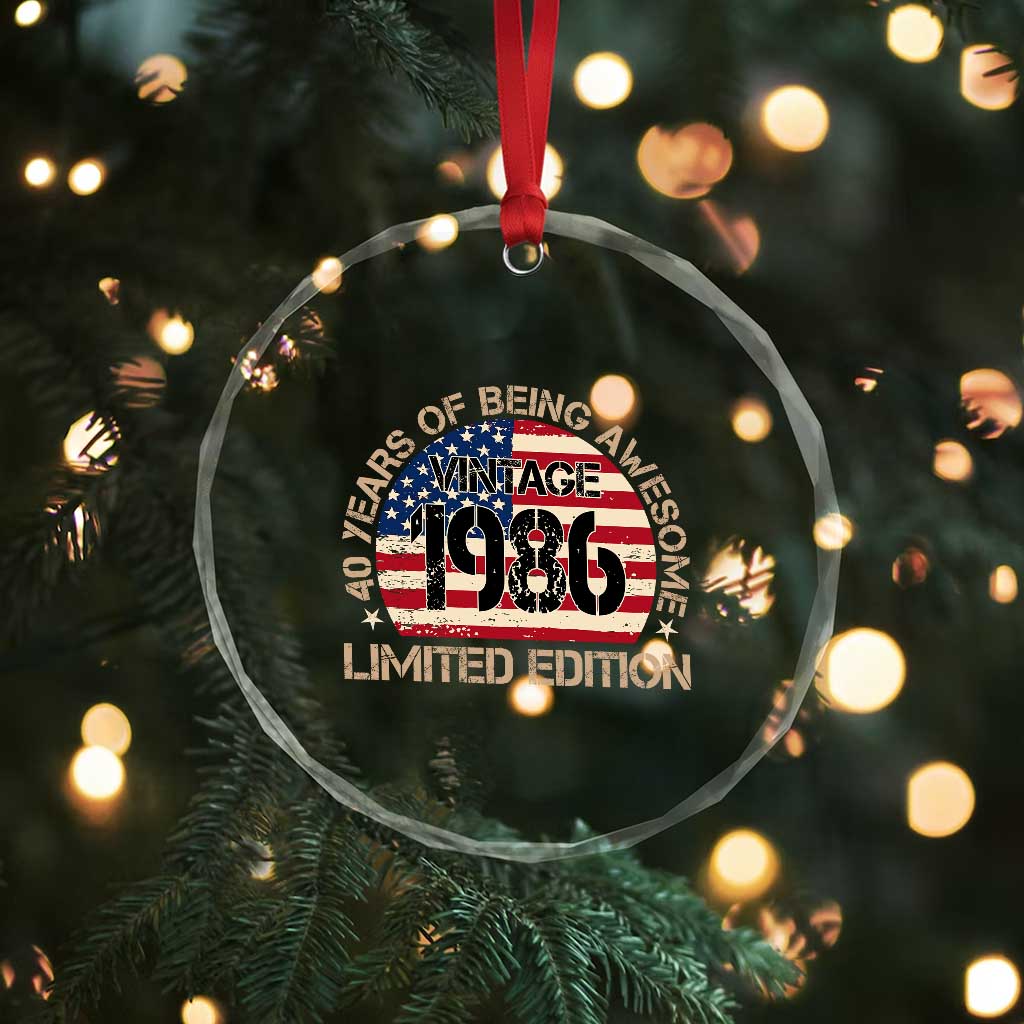 40th Birthday Crystal Glass Ornament Vintage 1986 40 Year Old Birthday USA Flag TS10 Print Your Wear