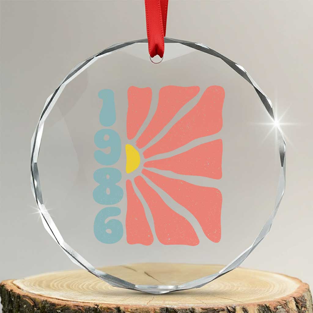 40th Birthday Crystal Glass Ornament Vintage 1986 Boho Flowers 40 Years Old Birthday TS11 Transparent Glass 3'' Circle Print Your Wear