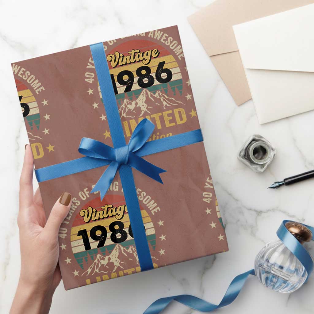 40th Birthday Wrapping Paper Roll Vintage 1986 Limited Edition Retro 40 Years Of Being Awesome Mountain