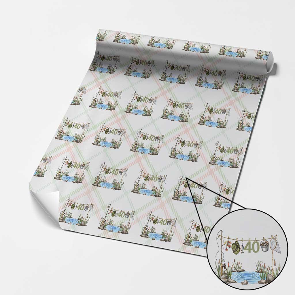 40th Birthday Fishing Wrapping Paper Roll Fisherman Birthday Party Gift
