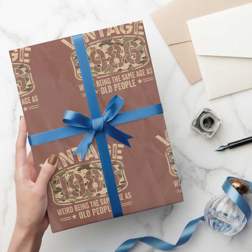 40th Birthday Gift For Men Wrapping Paper Roll Retro Camo 1986 Weird Being The Same Age As Old People TS10 Mocha Print Your Wear