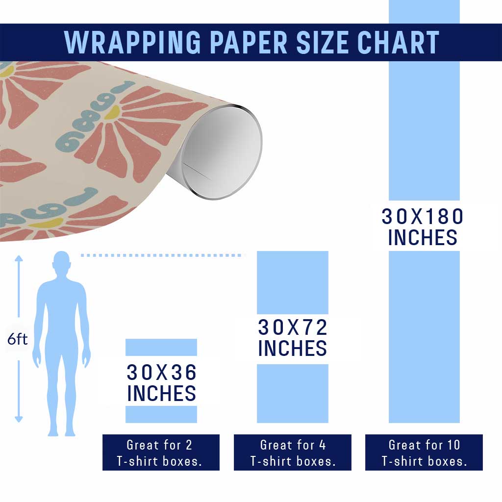 40th Birthday Wrapping Paper Roll Vintage 1986 Boho Flowers 40 Years Old Birthday