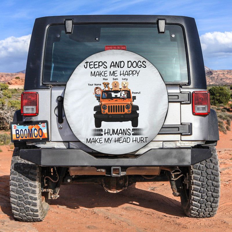 Custom JP Tire Cover With Camera Hole, JPs And Dogs Make Me Happy Spare Tire Cover CTM Custom - Printyourwear