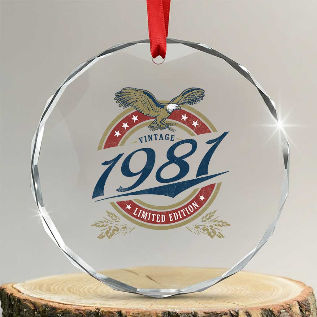 45th Birthday Beer Lover Vintage 1981 Limited Edition Crystal Glass Ornament Bald Eagle TS11 Transparent Glass 3'' Circle Print Your Wear