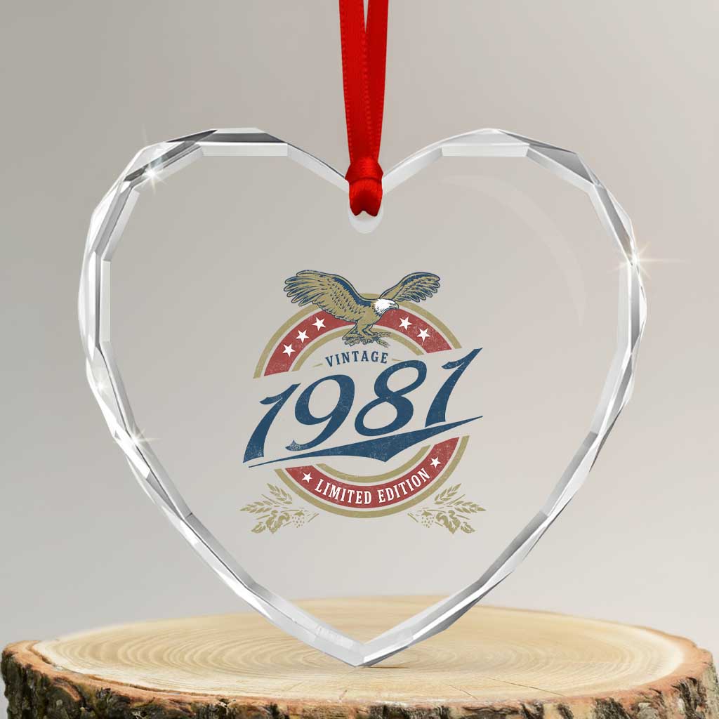 45th Birthday Beer Lover Vintage 1981 Limited Edition Heart Crystal Glass Ornament Bald Eagle TS11 Transparent Glass 3'' Heart Print Your Wear