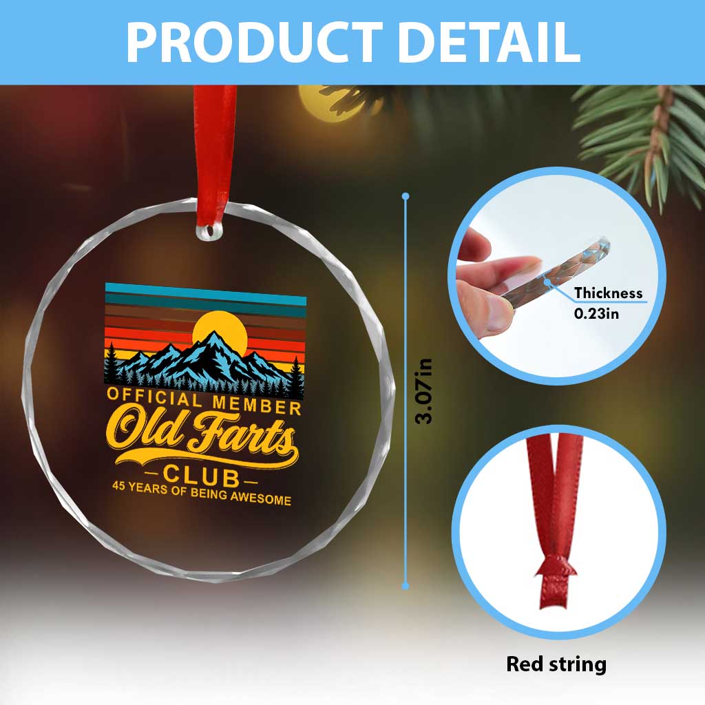 45th Birthday Official Member Old Fart Club Crystal Glass Ornament 45 Years of Being Awesome Funny Fart Joke Retro