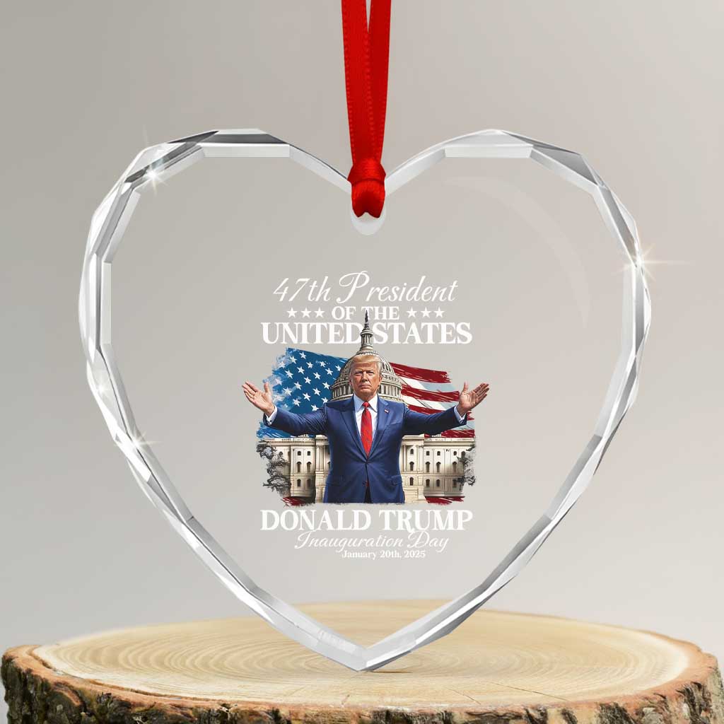 47th President Donald Trump Inauguration Day 2025 Heart Crystal Glass Ornament United States Capitol American Flag Memorabilia TS11 Transparent Glass 3'' Heart Print Your Wear