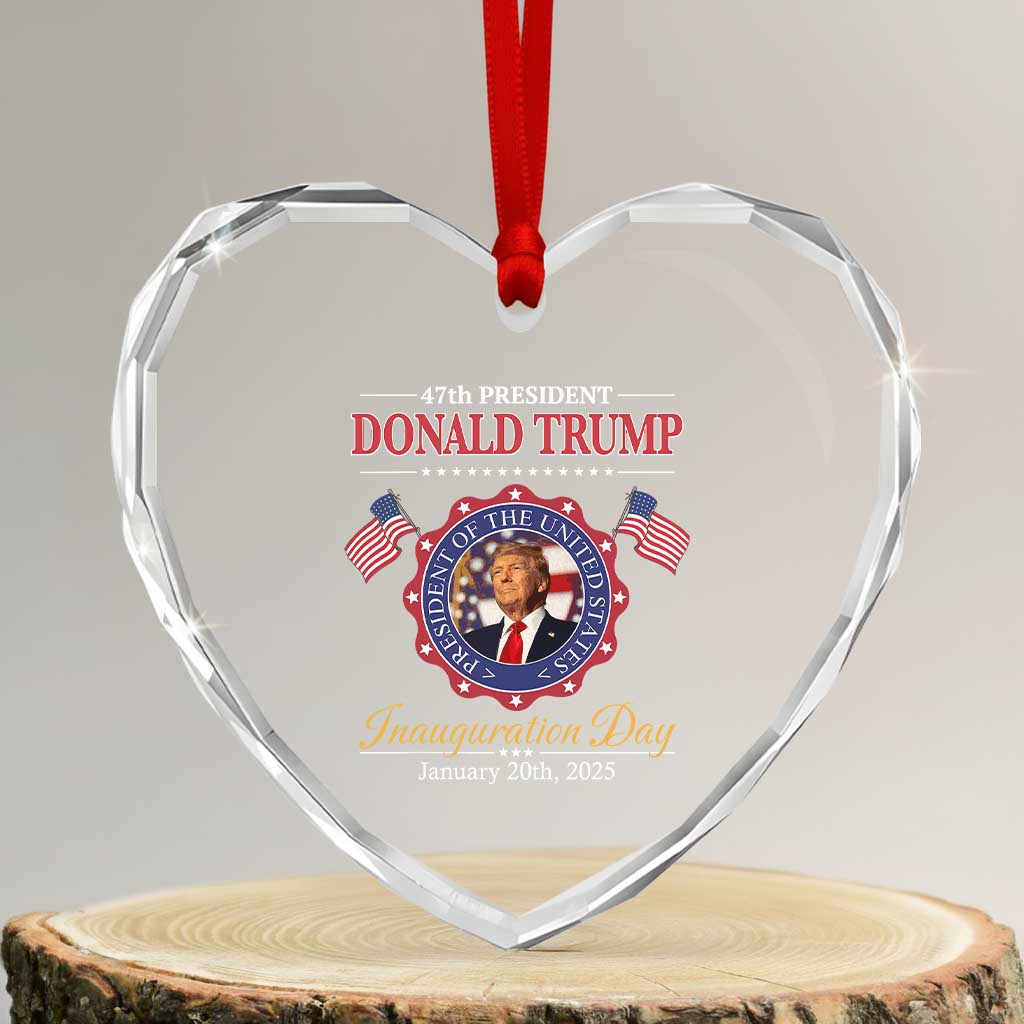 47th President Donald Trump Inauguration Day 2025 Memorabilia Heart Crystal Glass Ornament TS11 Transparent Glass 3'' Heart Print Your Wear