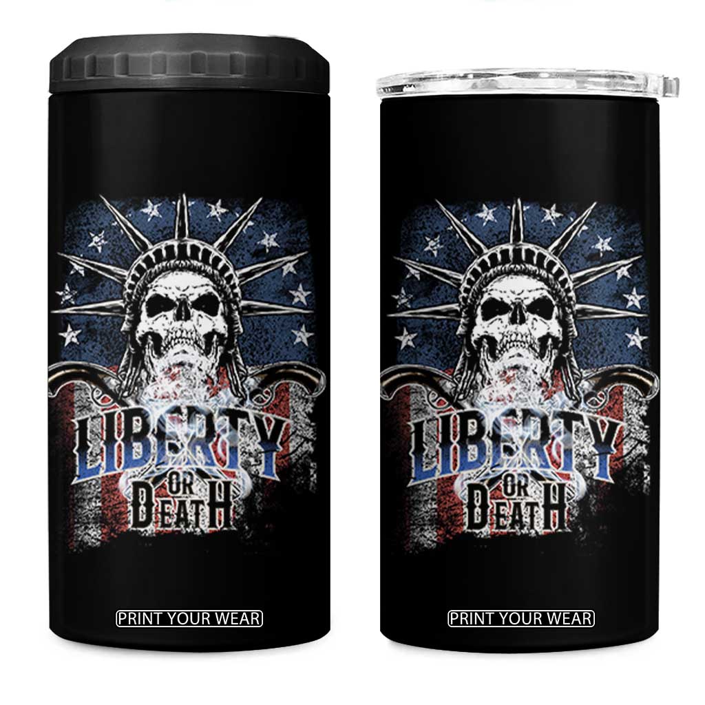 4th Of July Liberty Or Death 4 in 1 Can Cooler Tumbler Statue Of Liberty Skull American Flag TS11 One Size: 16 oz Black Print Your Wear
