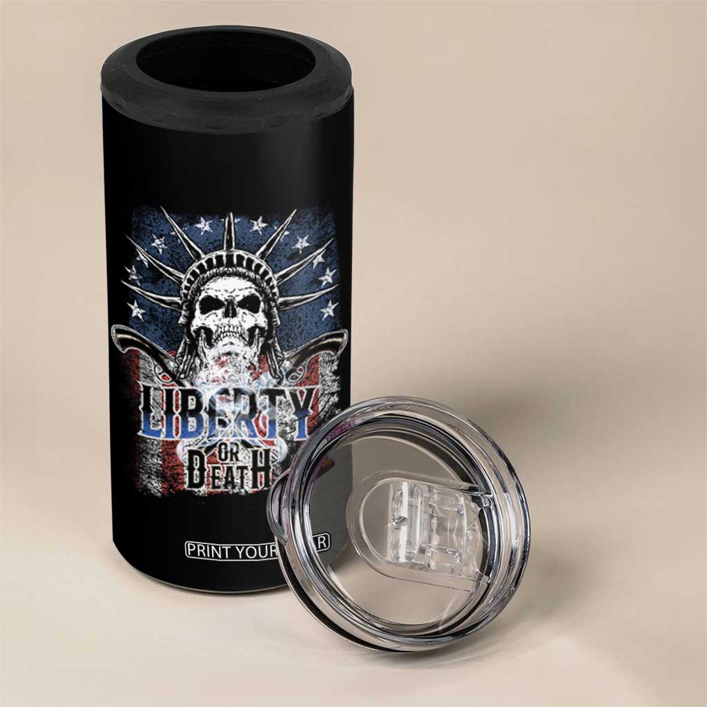 4th Of July Liberty Or Death 4 in 1 Can Cooler Tumbler Statue Of Liberty Skull American Flag TS11 Print Your Wear