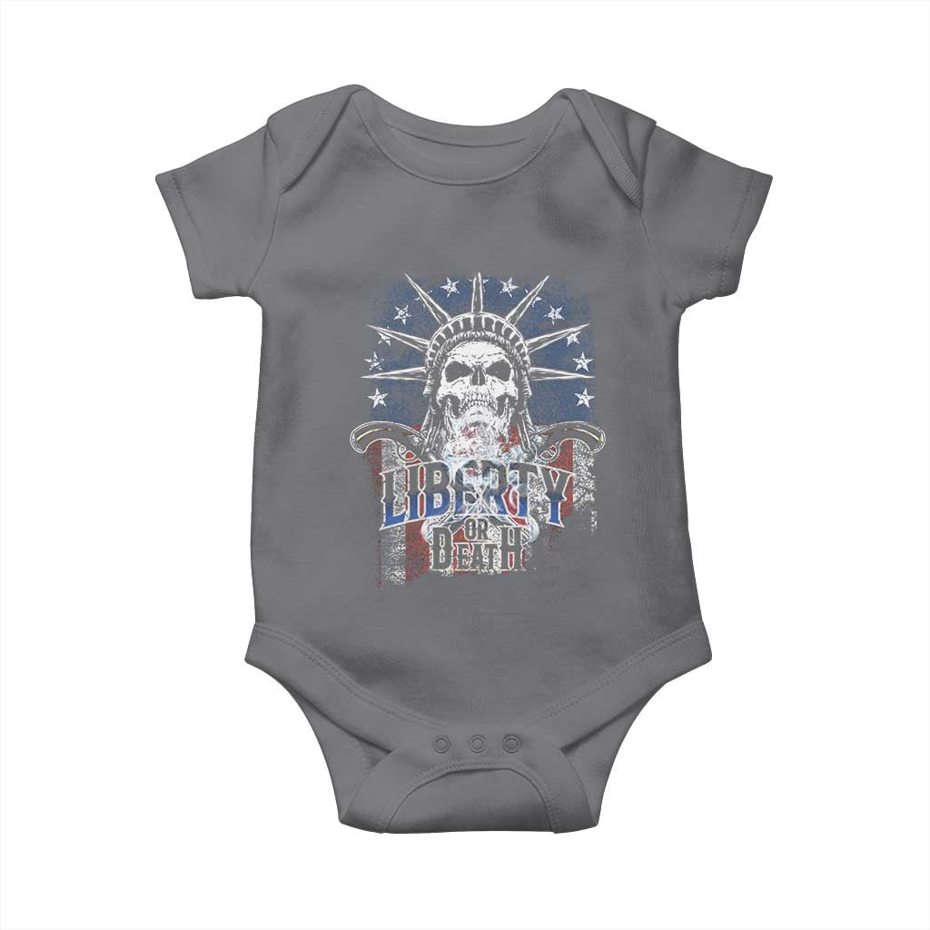 4th Of July Liberty Or Death Baby Onesie Statue Of Liberty Skull American Flag TS11 Charcoal Print Your Wear
