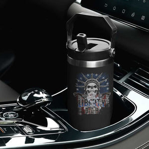 4th Of July Liberty Or Death Flip Straw Tumbler Statue Of Liberty Skull American Flag TS11 Print Your Wear