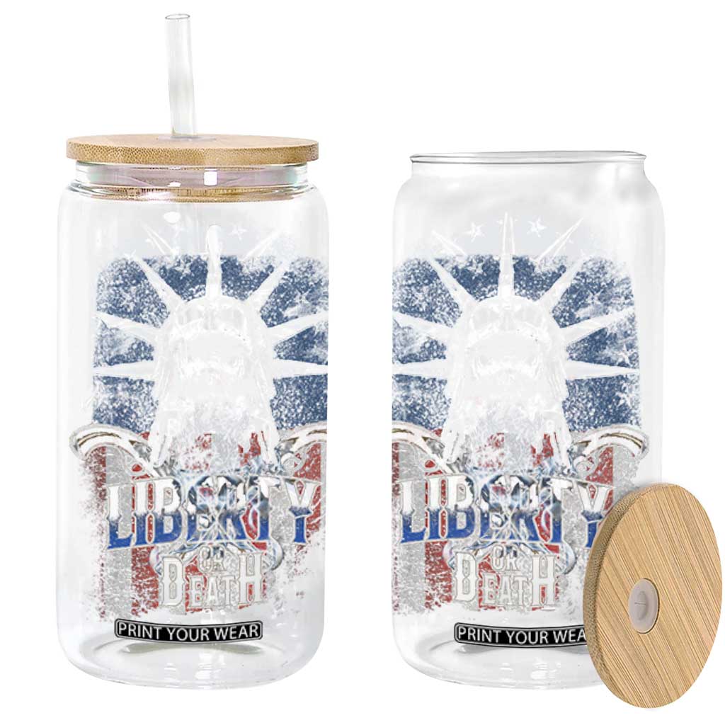 4th Of July Liberty Or Death Glass Can Statue Of Liberty Skull American Flag TS11 Black Print Your Wear