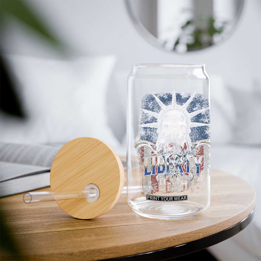 4th Of July Liberty Or Death Glass Can Statue Of Liberty Skull American Flag TS11 Print Your Wear