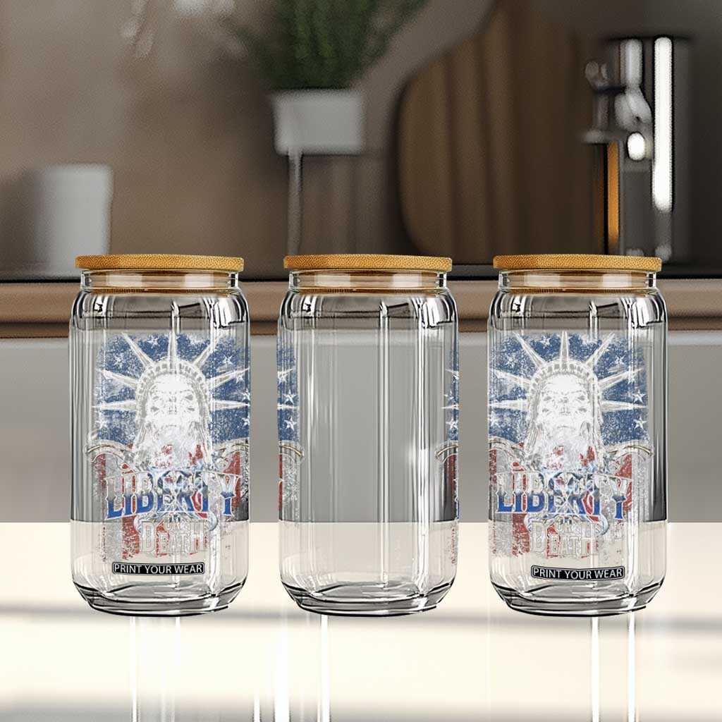 4th Of July Liberty Or Death Glass Can Statue Of Liberty Skull American Flag TS11 Print Your Wear