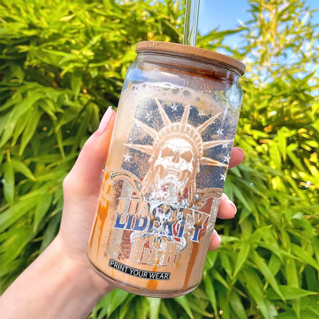 4th Of July Liberty Or Death Glass Can Statue Of Liberty Skull American Flag TS11 Print Your Wear