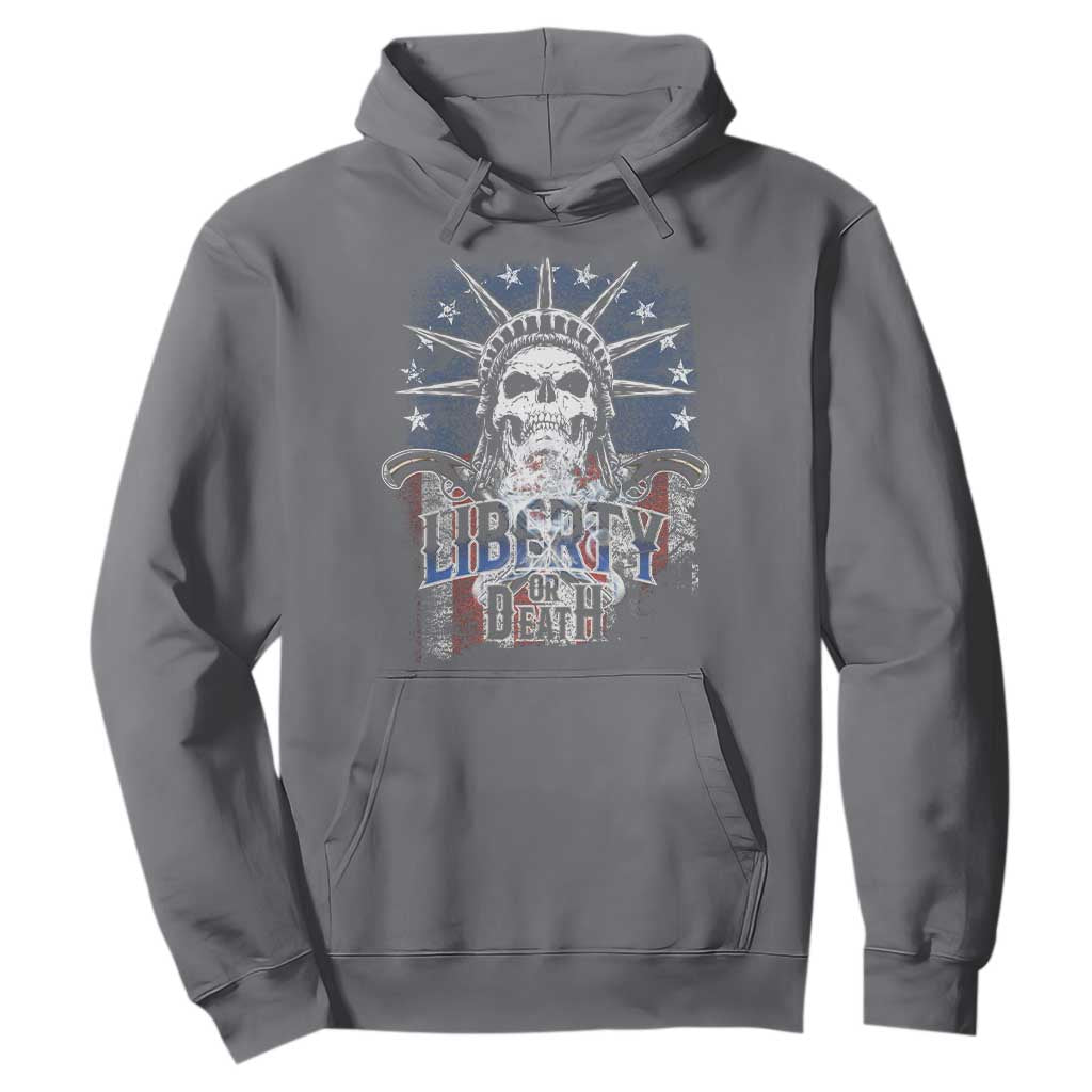 4th Of July Liberty Or Death Hoodie Statue Of Liberty Skull American Flag TS11 Charcoal Print Your Wear